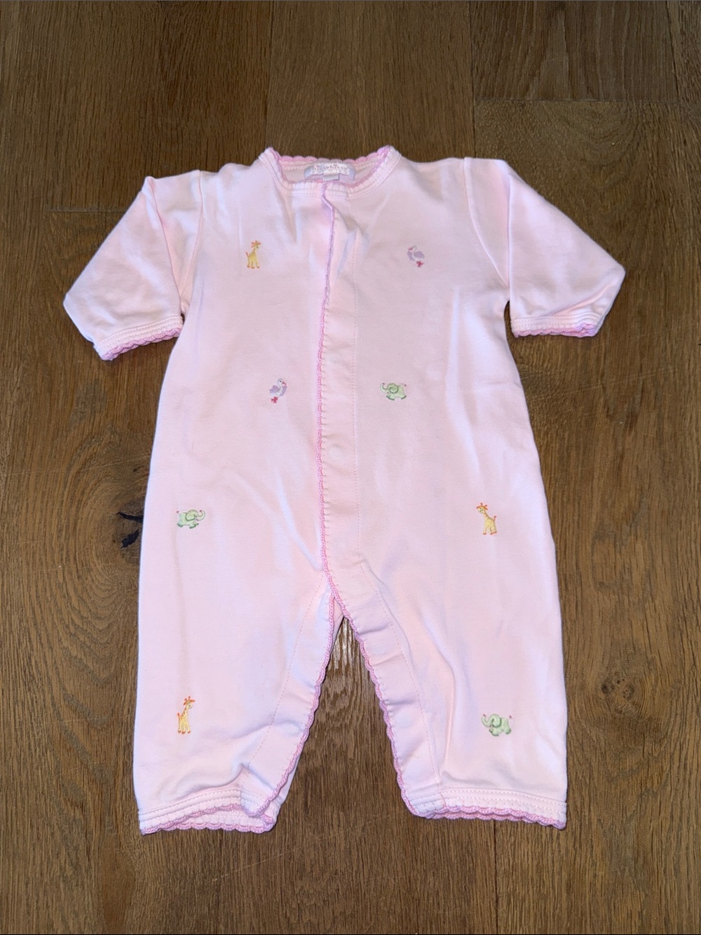 Kissy Kissy Pink Scalloped Embroidered Safari Romper - 0-3 months
